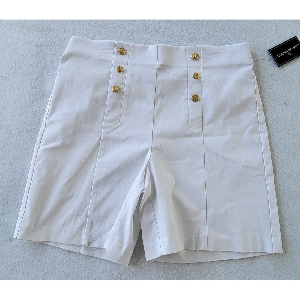 Counterparts High Waisted White Shorts with Gold Buttons, SIZE 14, NWT